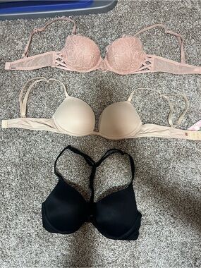 Victoria’s Secret PINK Date Push-Up Bra in Blush Pink Lace and Black Push-Up